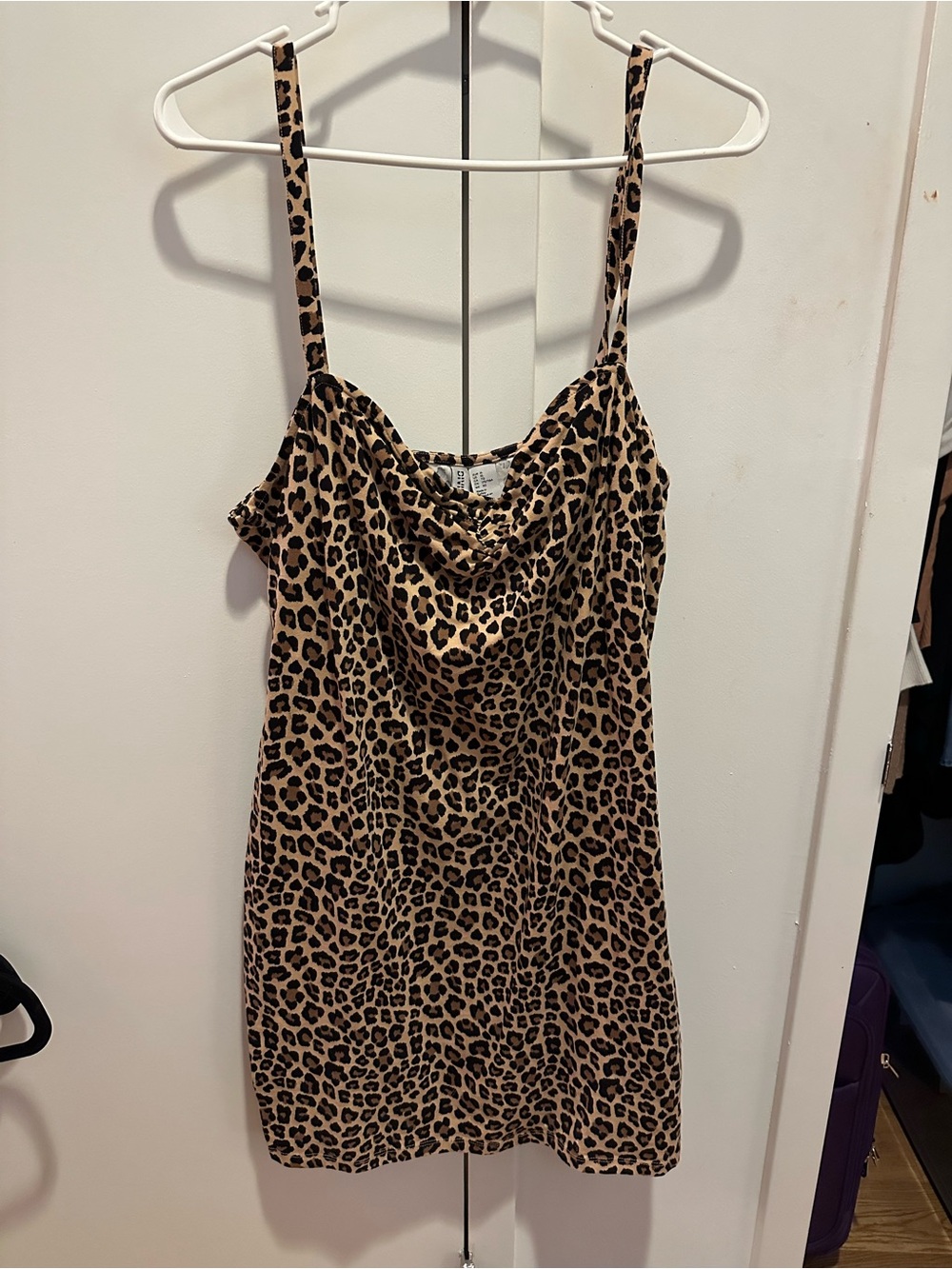 Leopard Print Ruched Neck Slip Dress